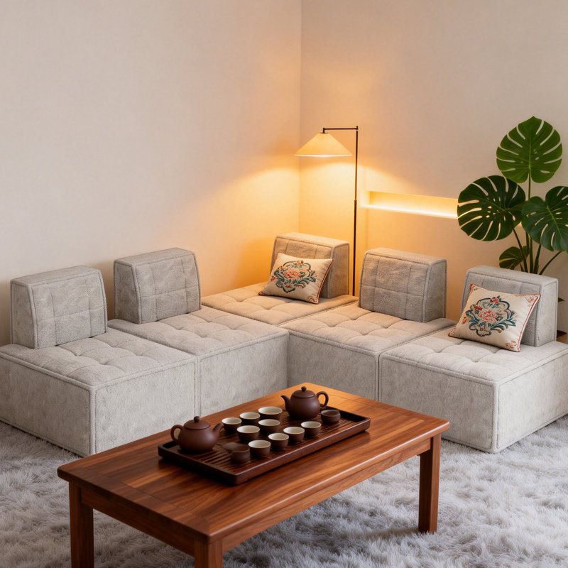 Fauteuil modulaire en sherpa avec assise profonde