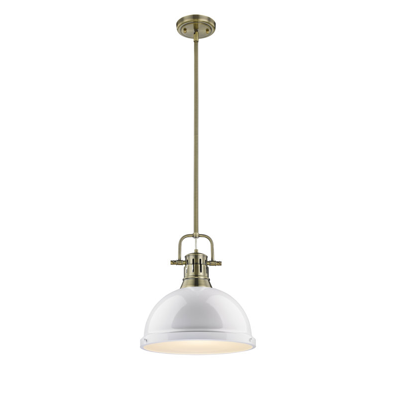 Luminaire suspendu dôme en acier à intensité variable 1 lumière Calico, Blanc, Laiton vieilli