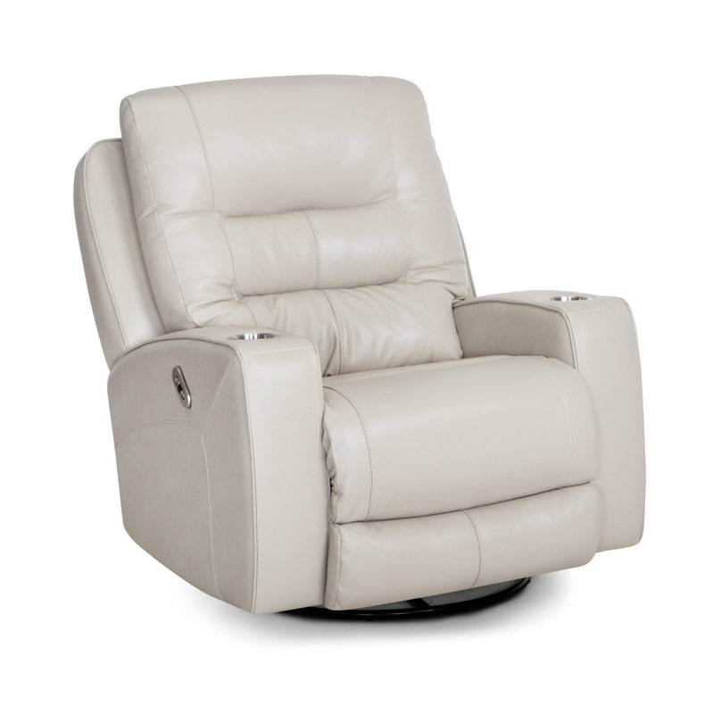 Leather Power Swivel Recliner With Cupholders, Cream