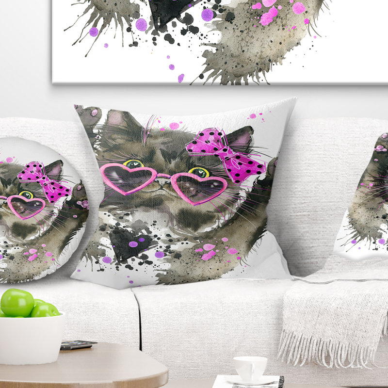 Drôle de chat noir - oreiller imprimé animal, 18 po x 18 po, Coussin décoratif