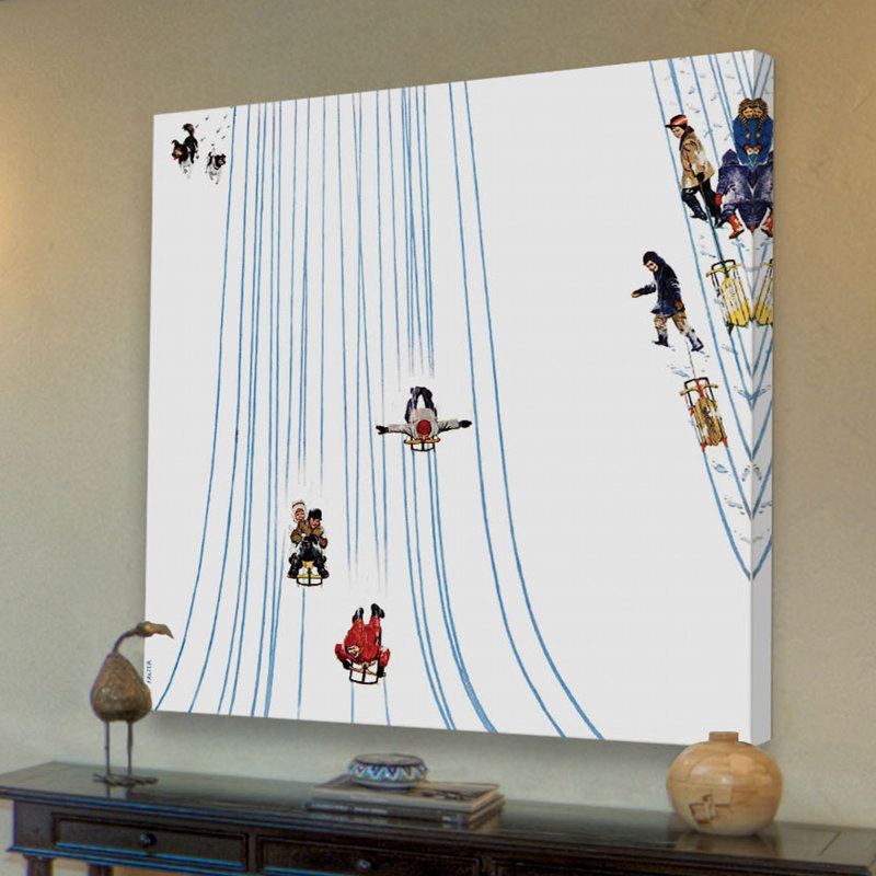 "Sledding Designs in the Snow" par John Falter, reproduction d'art sur toile tendue, H 32 po x l 32 po x P 1,5 po