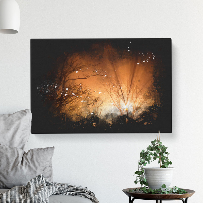 Sun Rays Through the Trees Paint Splash - Wrapped Canvas, 40cm H x 60cm W x 3cm D