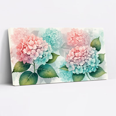 Hydrangea, aquarelle florale, reproduction d'art sur toile tendue sur toile, ensemble de 1