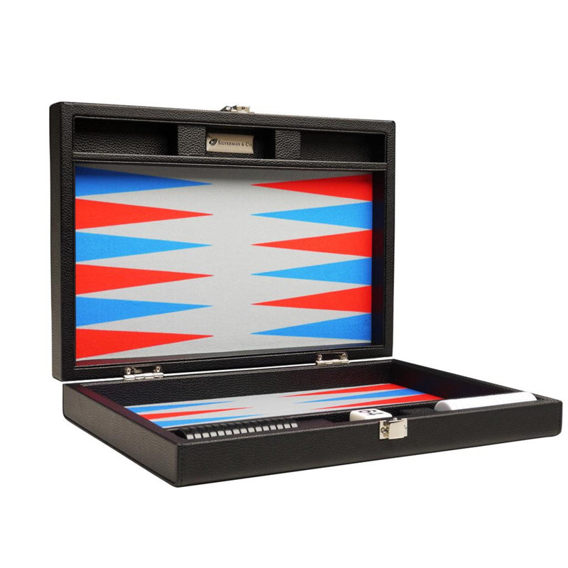 Silverman & Co. 2 Player Wool / Felt Backgammon, Black/Patriot Blue