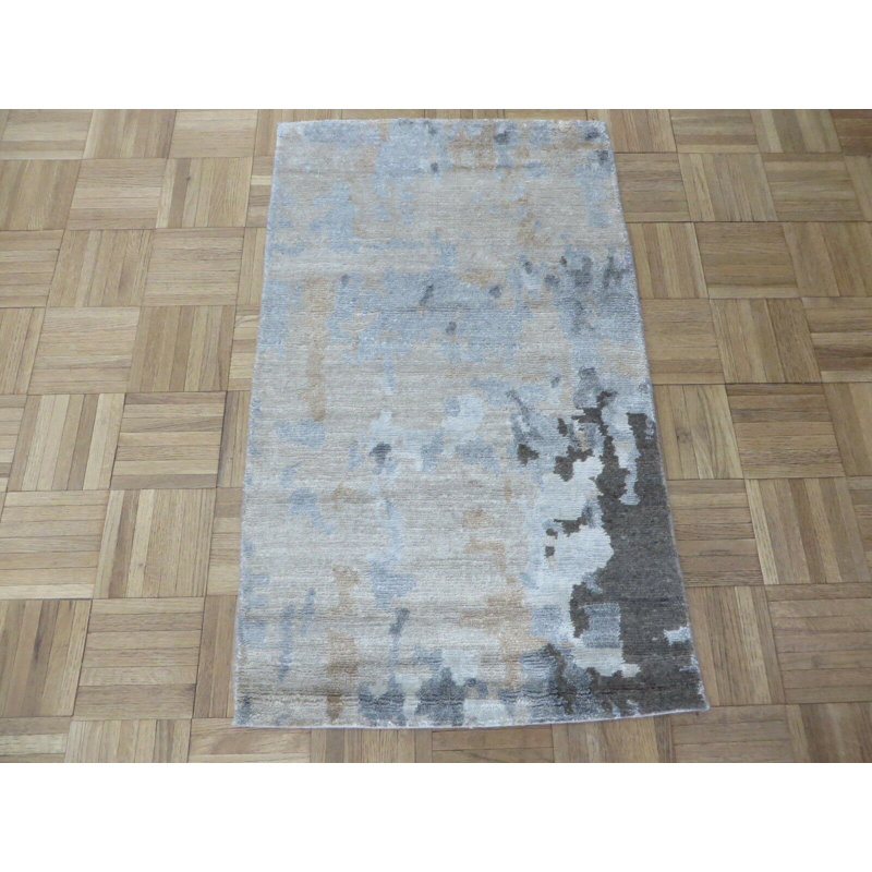 Tapis gris moderne noué à la main 2 pi x 3 pi 3 po