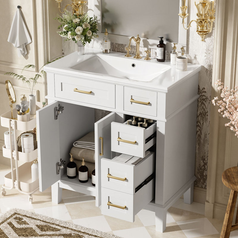 Meuble-lavabo 30 po avec lavabo en céramique, Blanc