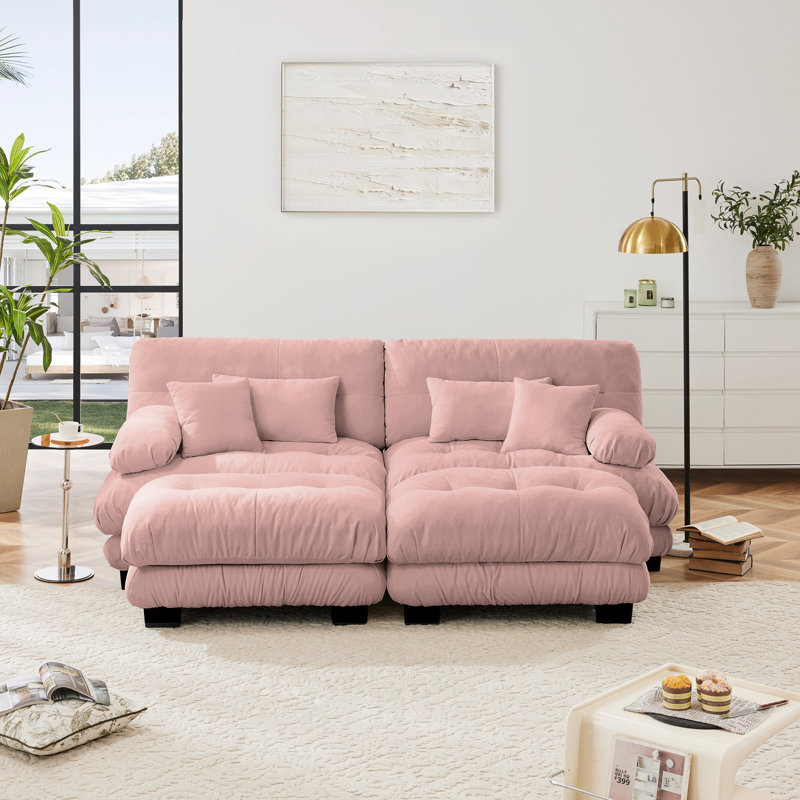 Canapé moderne en chenille avec repose-pieds, Chenille rose