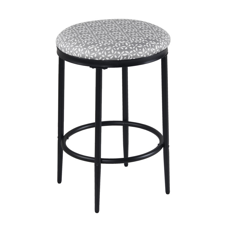 Tabouret de bar en métal Ebern Designs - gris durable tissé, Imprimé à motif de losanges fantaisiste gris cla