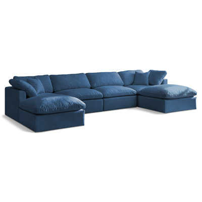 Canapé et méridienne modulaire en velours avec repose-pieds Atis