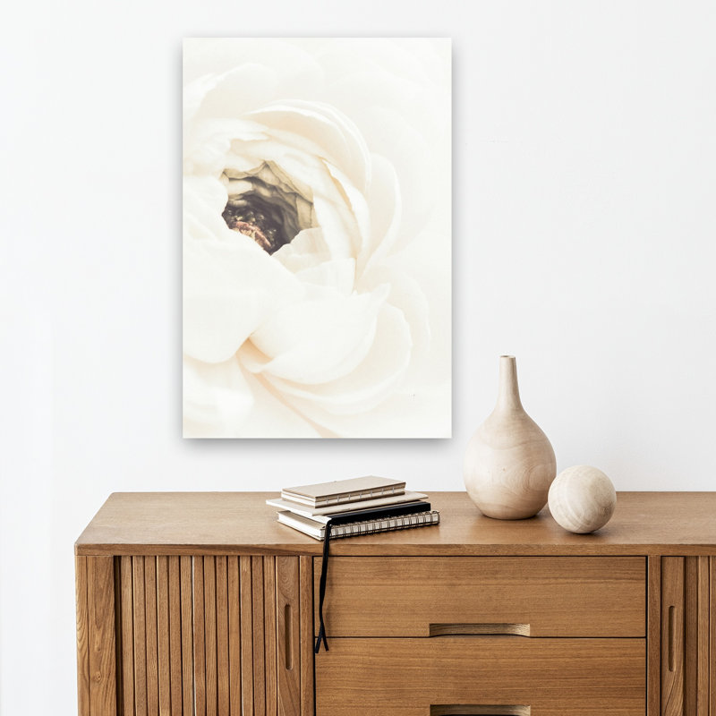 Soft White Ranunculus Bloom Delicate Dreamy Elegant Flower Nature Wall Art Print by Pictufy Studio III - Wrapped Canvas Print