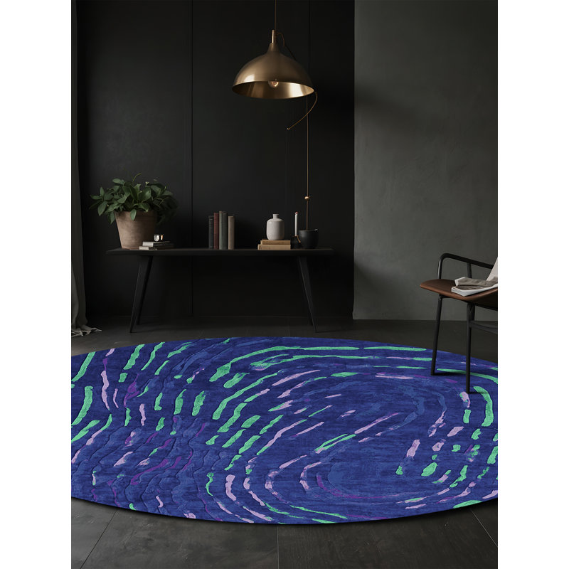 Machine Washable Blue Area Rug, Round 5'