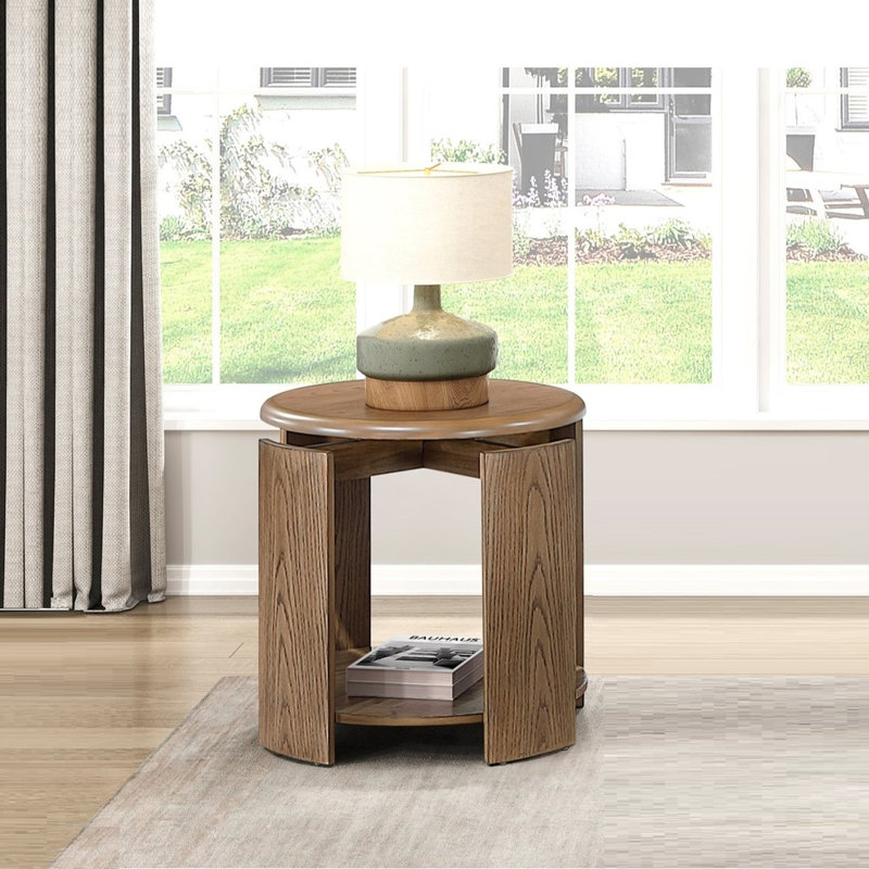 Table de bout ronde avec tablette ouverte