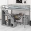 Lit mezzanine avec deux commodes, bureau et bande lumineuse-728129458