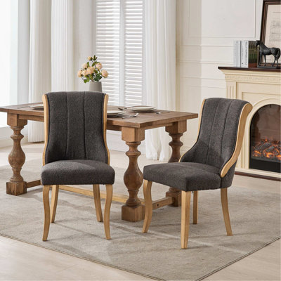 Snow Velvet Dining Chairs, Mid-Century Style With Curved Wood Trim & Sculpted Legs, Upholstered Comfort For Dining/Lounge, Accent Seating With Fluffy