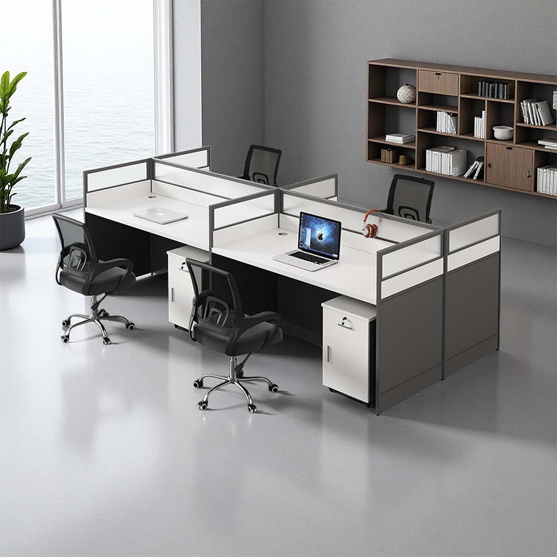 Asainvestology Rectangle 4 Person Partition Desk,Cubicle,Benching ...