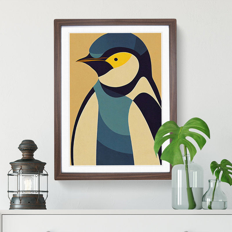 Penguin In Abstract No.1 - Wall Art, 48cm H x 36cm W, Walnut Picture Frame, White