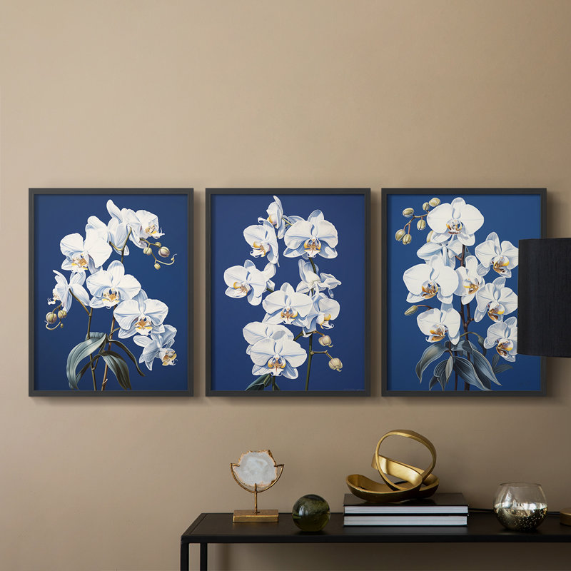 Étude florale série LXI - ensemble de 3 estampes giclées encadrées - prêt à être accroché, H 28 po x l 22 po, Cadre noir