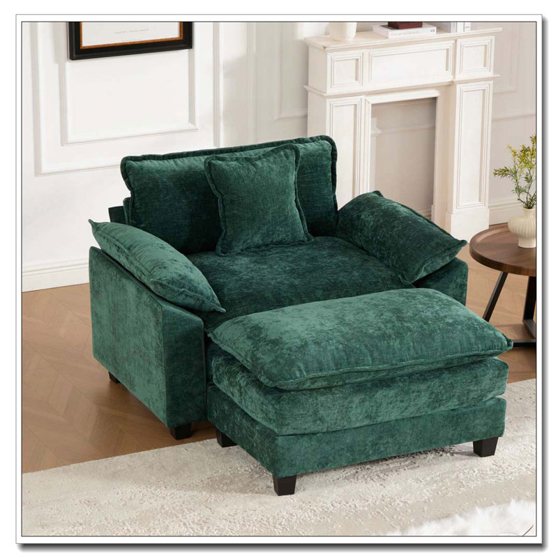 Fauteuil chenille en tissu, coussin d'assise rembourré à double couche, Vert