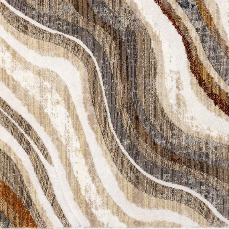 8' Cream And Beige Abstract Runner Rug