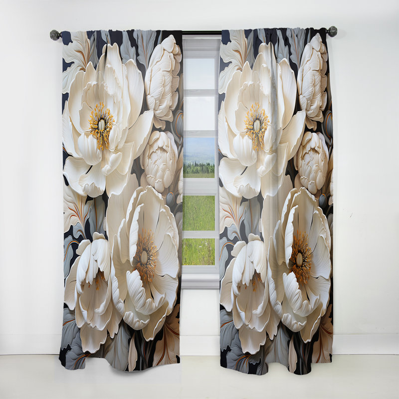 Khadijatou Minimalism White Tulips Symphony III - Traditional Curtain - Velvet Room Darkening - 1 Panel, 52" W x 120" L