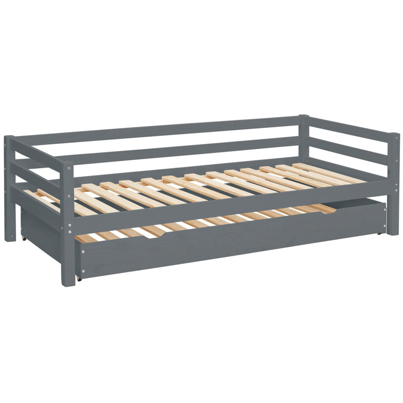 Hongyu Solid Wood Daybed with Trundle, Grey