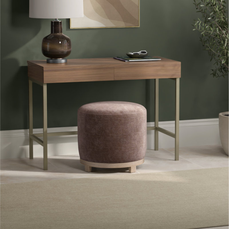 Mid-Century Modern Swivel Ottoman with Wood Base, Antique Rose Chenille