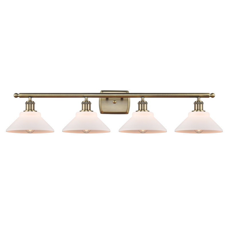 Éclairage pour meuble-lavabo 4 lumières à intensité variable en laiton antique Willson, Incandescent, Blanc mat