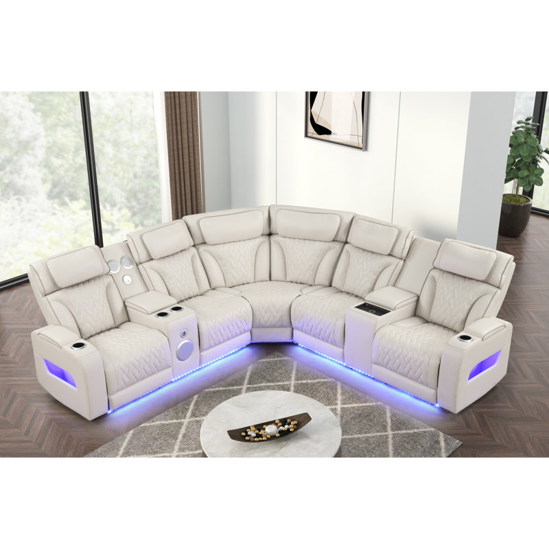 Canapé modulaire inclinable Skaline, Cuir sable
