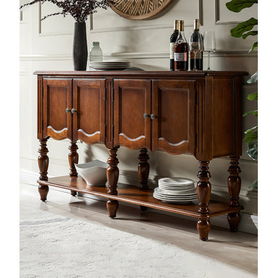 Buffet rétro en bois chaud avec 4 portes et tablette inférieure