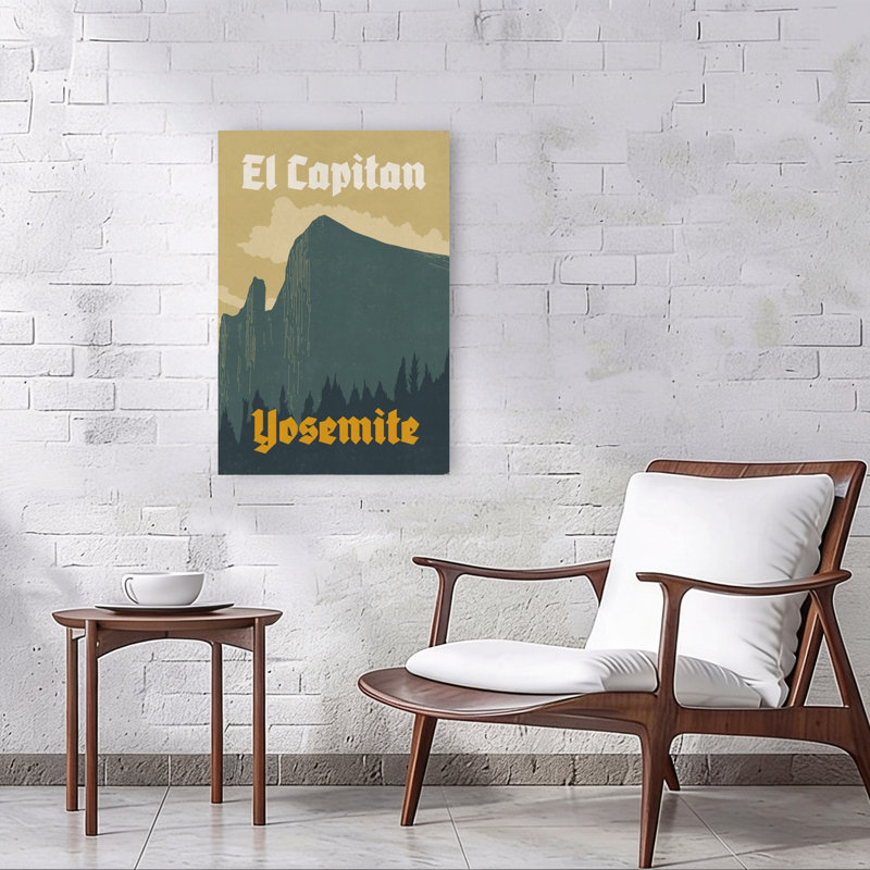 «El Capitan Yosemite Landscape», rétro, rétro, pin, forêt, paysage, impression d'art mural, 36" H x 24" W