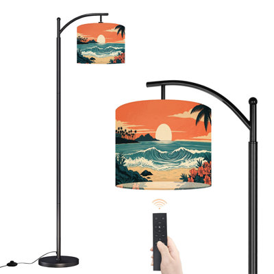 Lampe sur pied à arc avec abat-jour réglable Hawaii Tropical Retro Beach Palm Tree Coastal Vintage Boho Mountain Lampe sur pied 3 températures de couleur à intensité variable pour lampe