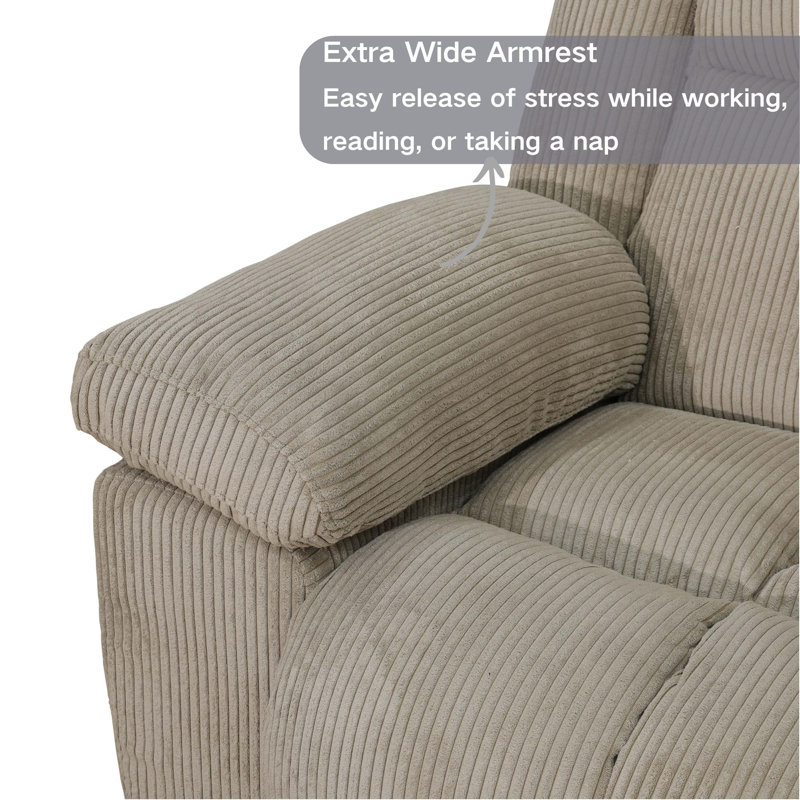 Manual Recliner Chair With Padded Armrests - Overstuffed Corduroy Upholstery, Solid Wood Frame, 400Lb Capacity, Beige