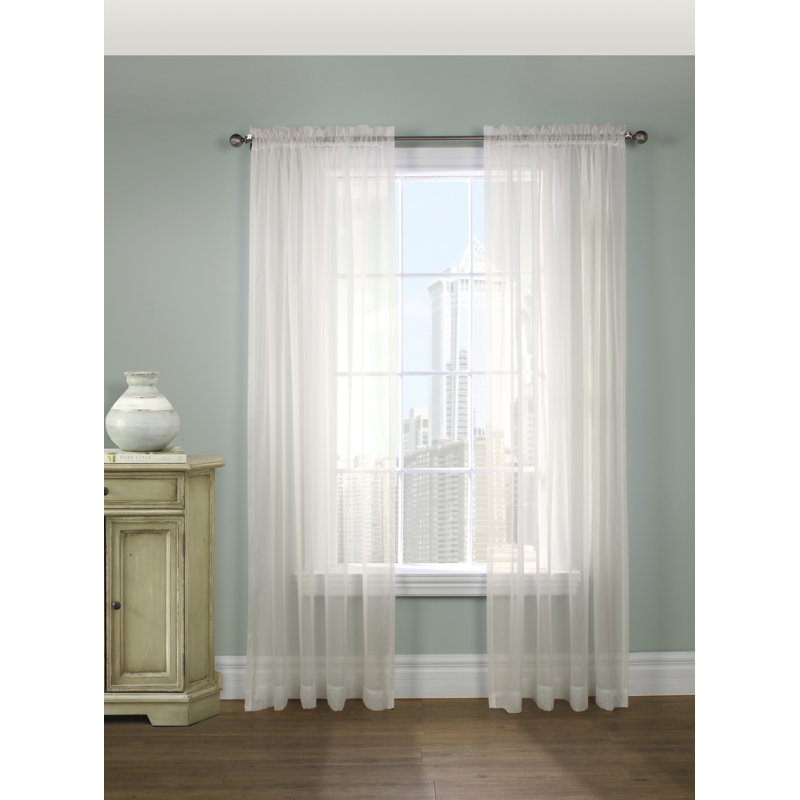 Mollie-Anne Solid Sheer Rod Pocket Single Curtain Panel, Eggshell, 104" W x 63" L