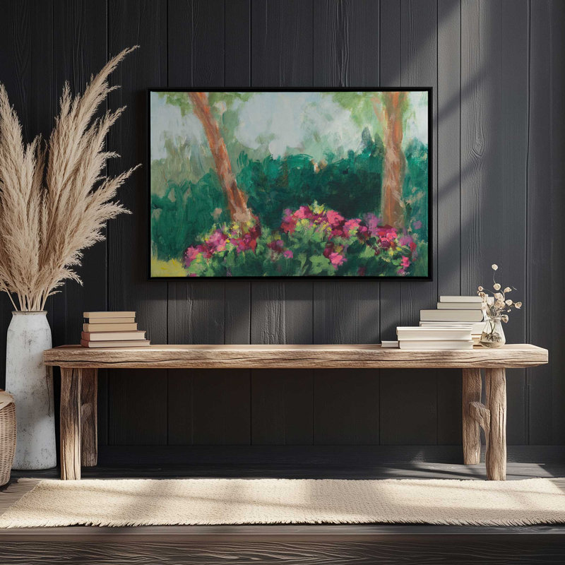 «Garden Azaleas en Plain Air» par Carson Overs passer, reproduction d'art sur toile, H 30 po x l 40 po, Cadre flottant, Noir