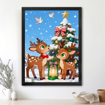 Reproduction d'art encadrée noire rétro Sweet Christmas Doe