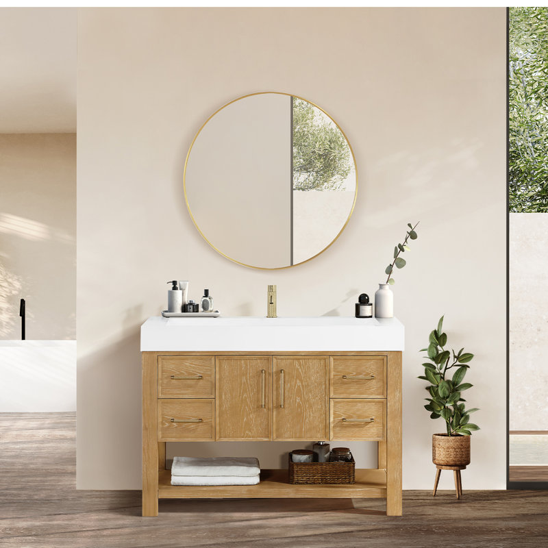 Ensemble de meuble-lavabo simple 47,4 po avec plateau en pierre reconstituée avec miroir Maho