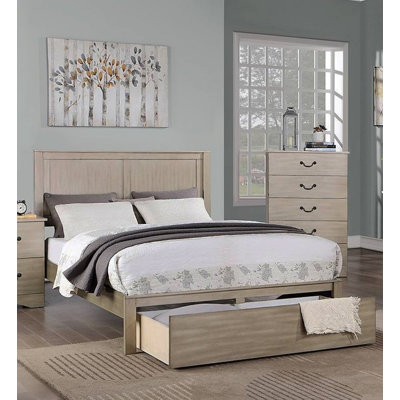 Mobilier de chambre à coucher de style rustique avec lit à deux panneaux de style rustique et pied de lit rectangulaire à finition argent antique 1pc