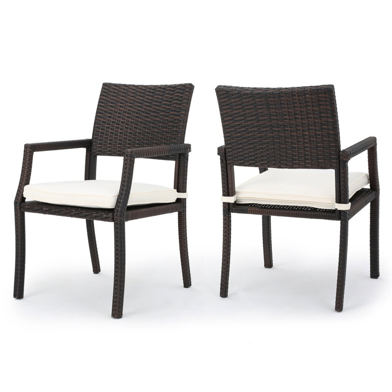2Pcs Island Outdoor Armchairs - Brown With Cushioned, Water- Seats For Relaxing Patio Time Dining Chairs Furniture Comfortable Cushion,
