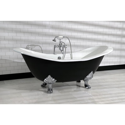 Kingston Brass Aqua Eden 72-Inch Cast Iron Oval Double Slipper Clawfoot Tub (7-Inch Faucet Drillings)