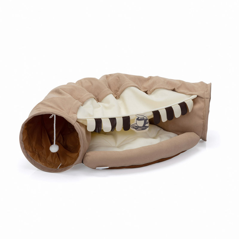 Lit pliable pour chat pour chat d'intérieur, tunnel lavable en peau de chat avec jouets suspendus et tapis de coussin