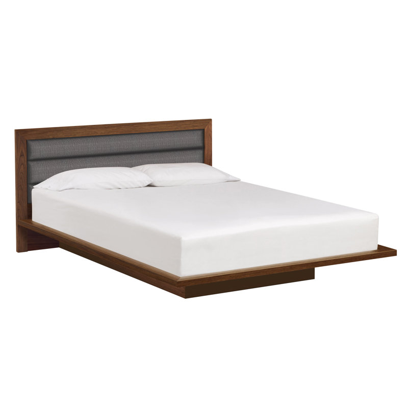 Moduluxe Upholstered Bed, King, Natural Walnut, Hemp Fabric