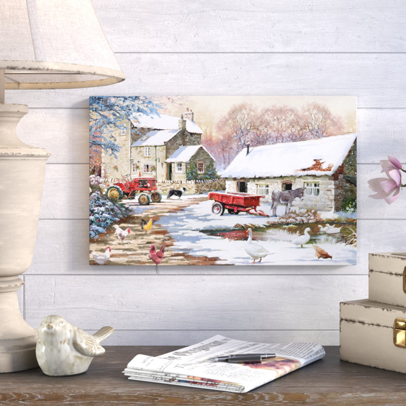 'Snowy Farmyard' Print on Wrapped Canvas, 12" H x 19" W x 2" D