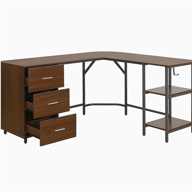 Bureau de rangement en forme de L à deux tons, couleur noyer