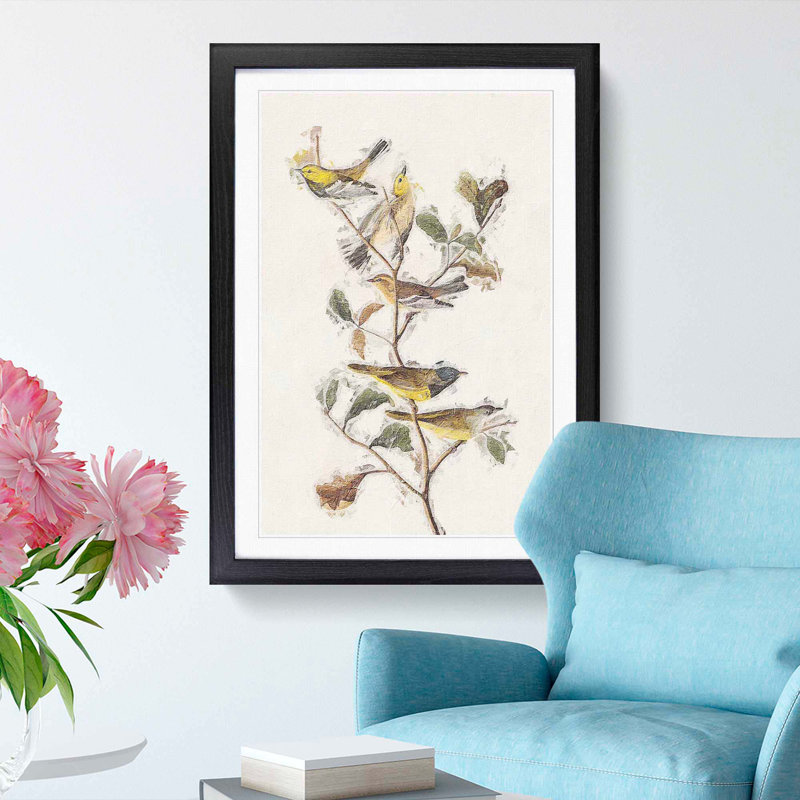 Black-Throated Green Warbler by John James Audubon - Picture Frame Painting Print, 48cm H x 36cm W x 2cm D, Black Framed