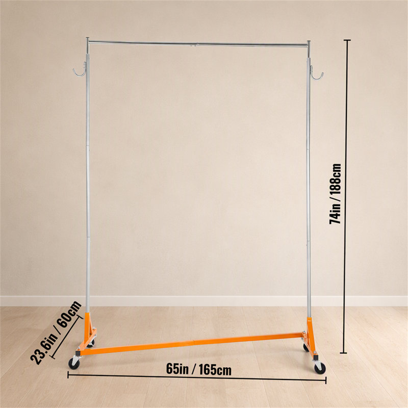Portant à vêtements industriel de base en Z, support à vêtements à roulement en Z réglable en hauteur, support à vêtements en acier robuste avec roulettes verrouillables, pour présentoir de magasin de vêtements orange (3 ensembles)