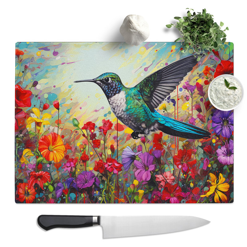 Hummingbird Colour Field  Glass Chopping Board