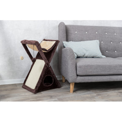 Meuble pliable pour chat de 25,5 po Miguel de TRIXIE ‑ surfaces à griffer, hamac supérieur, jouets suspendus et grotte