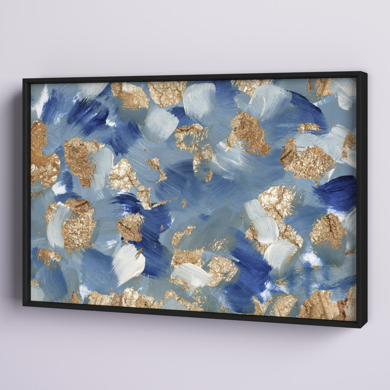 Abstrait des océans d'or - reproduction d'art sur toile, H 10 po x l 15 po x 1,5 po, Cadre noir