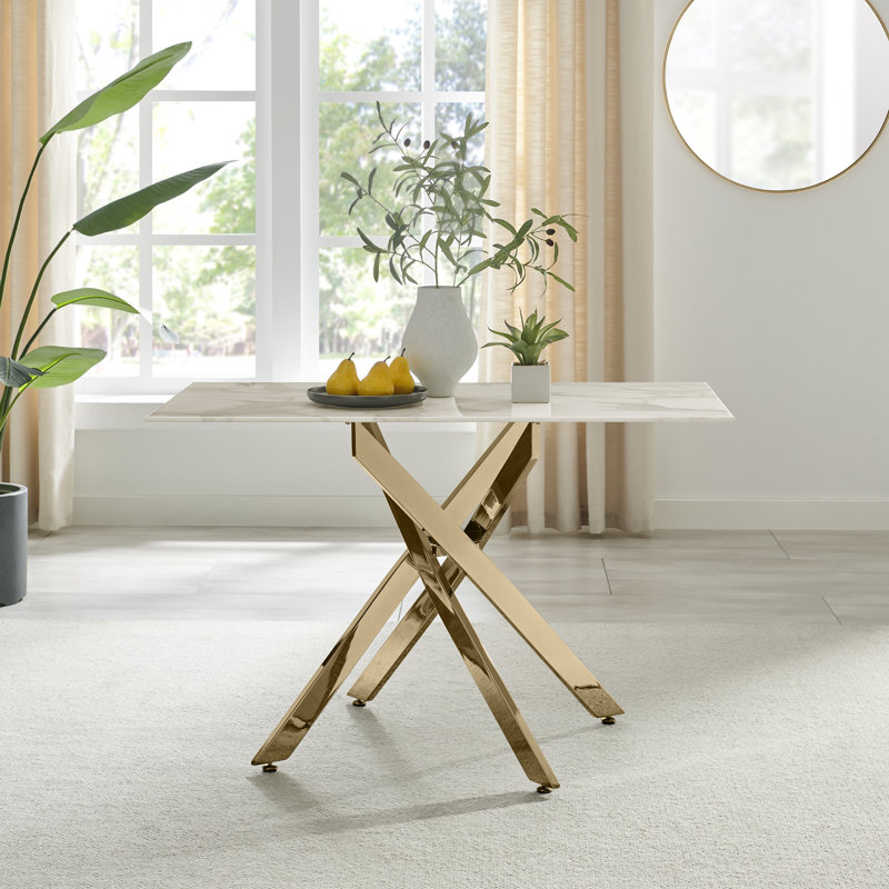 Aurita Rectangular 120cm L x 70cm W Dining Table, White, Gold