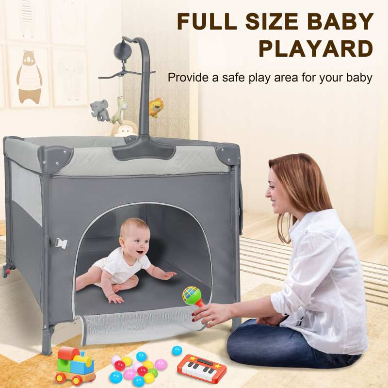 5 In 1 Pack And Play, 1 Step Opening Folding Baby Bassinet Bedside Crib, Portable Crib With Changing Table And Storage Bag, Music Box, Easy To Carry Playard For Newborn, Infant And Toddler